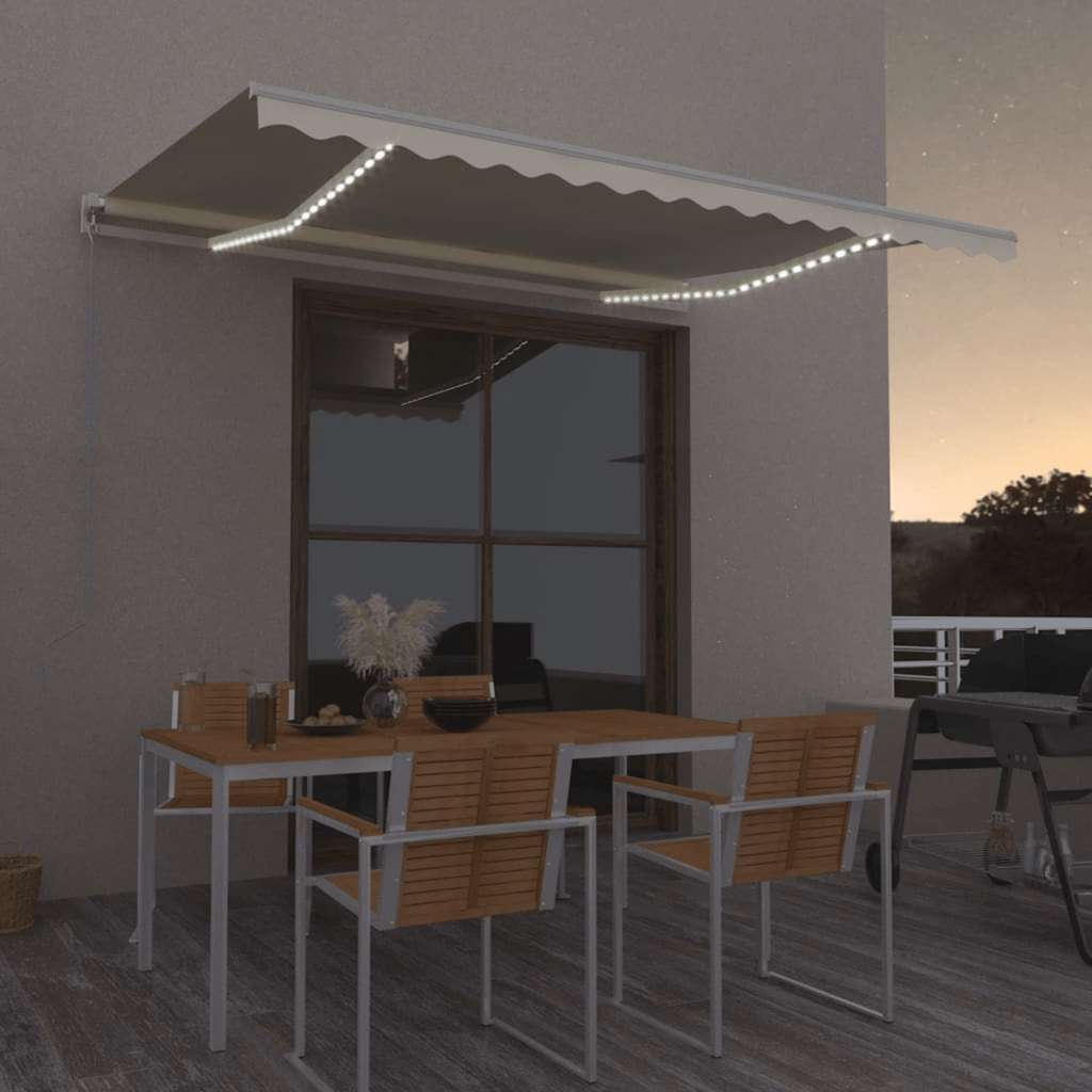 markise m. LED-lys 400x300 cm manuel betjening cremefarvet