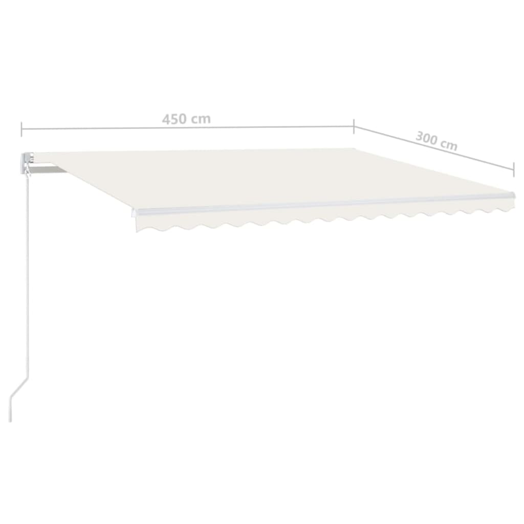 markise m. LED-lys 450x300 cm manuel betjening cremefarvet