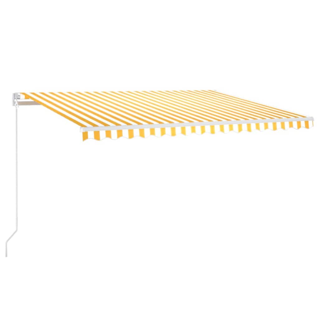 markise m. LED 450x300 cm manuel betjening gul og hvid