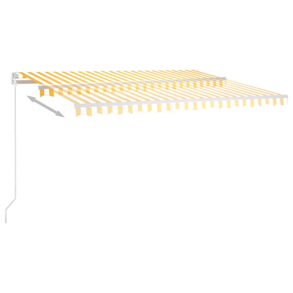 markise m. LED 450x300 cm manuel betjening gul og hvid
