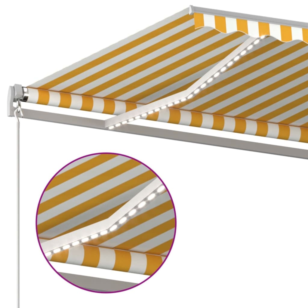 markise m. LED 450x300 cm manuel betjening gul og hvid