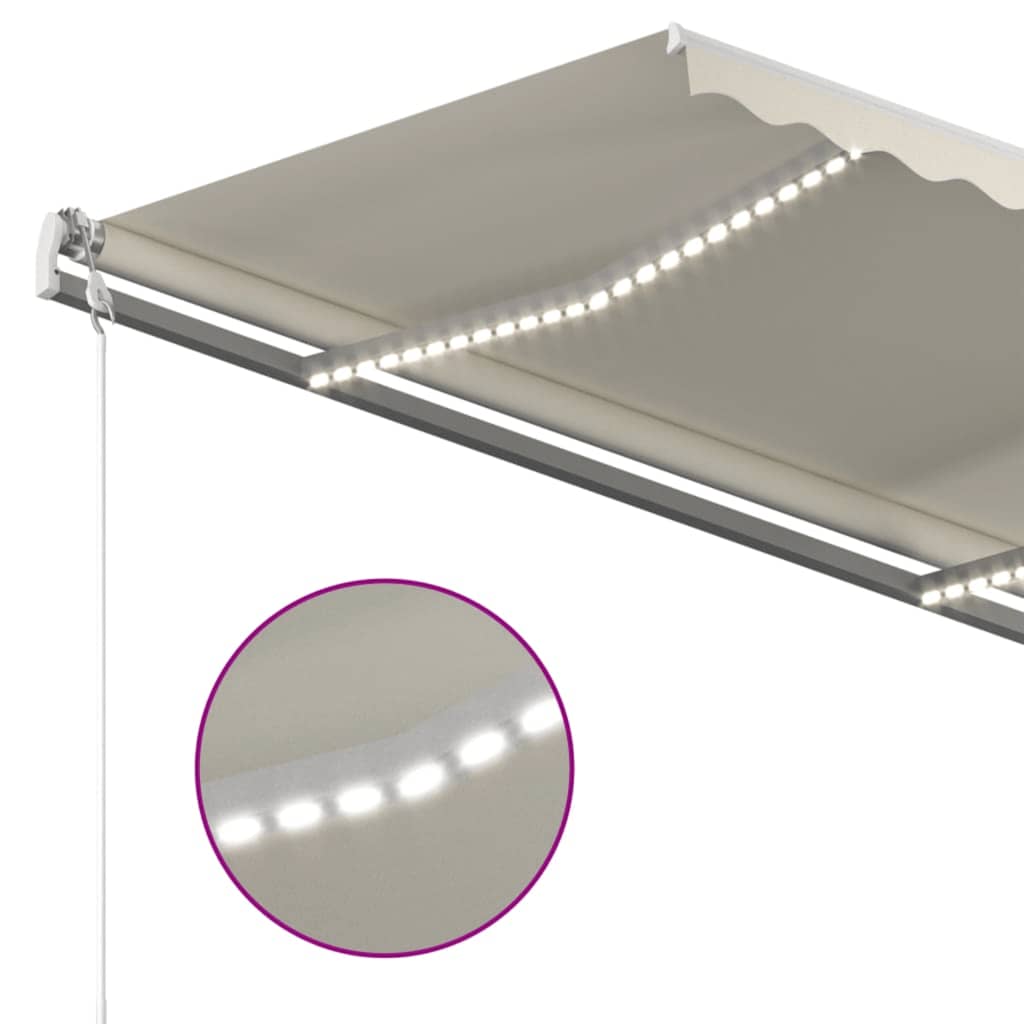 markise m. LED + vindsensor 450x300 cm automatisk cremefarvet