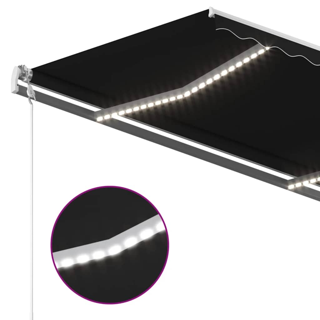 markise m. LED + vindsensor 450x300 cm automatisk antracitgrå