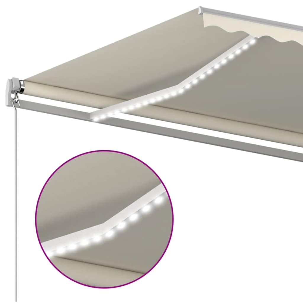 markise m. LED-lys 500x300 cm manuel betjening cremefarvet