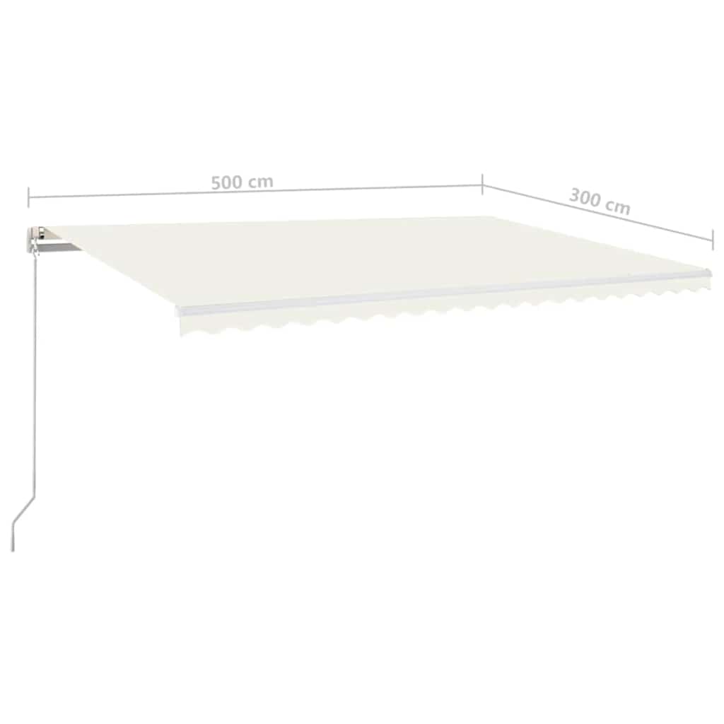 markise m. LED-lys 500x300 cm manuel betjening cremefarvet