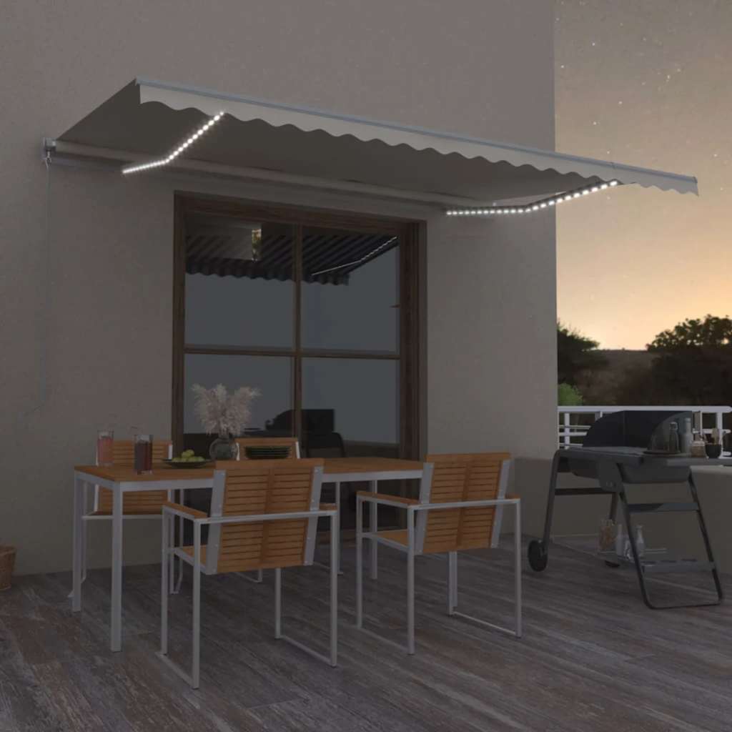 markise m. LED-lys 500x300 cm manuel betjening cremefarvet