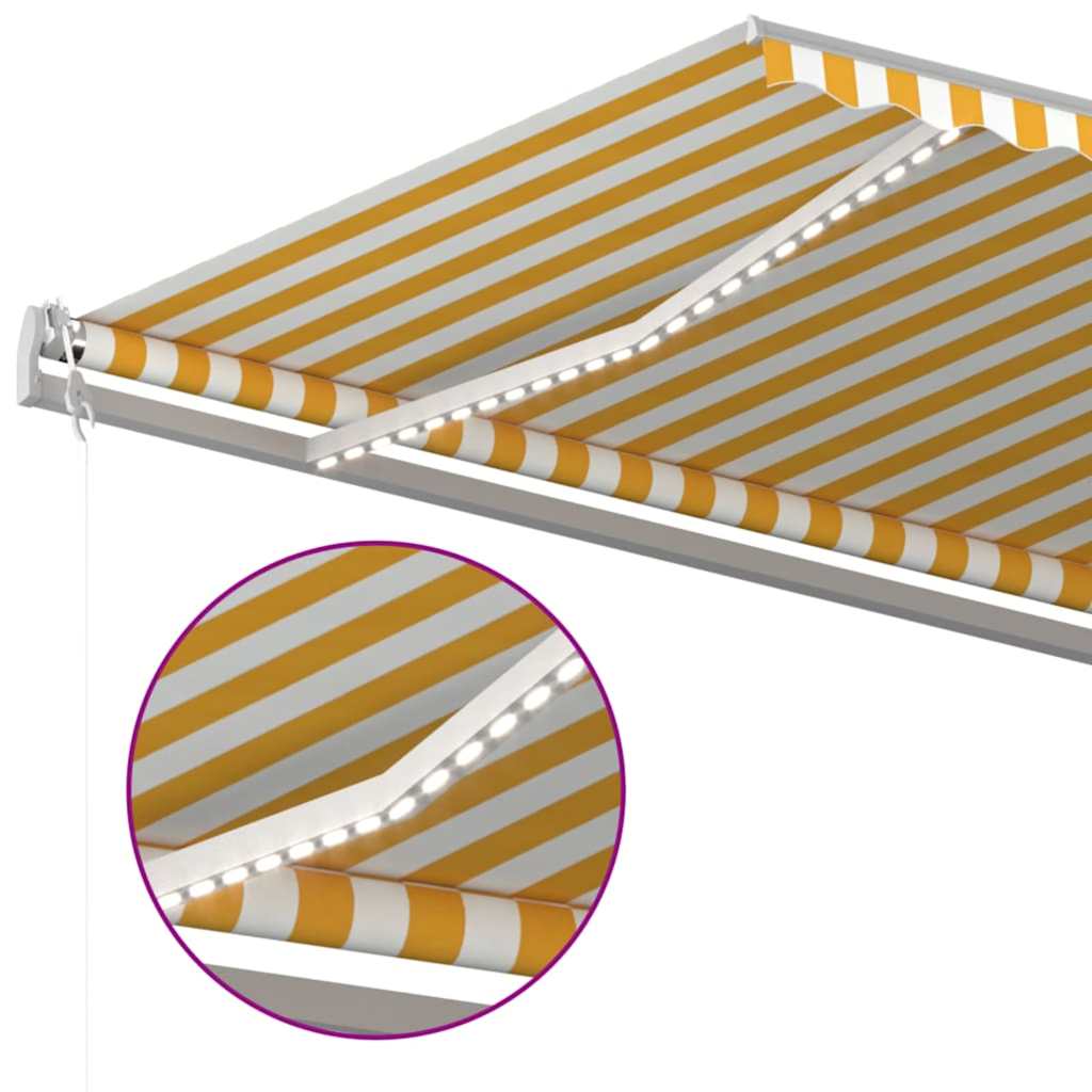 markise m. LED + vindsensor 500x300 cm automatisk gul og hvid