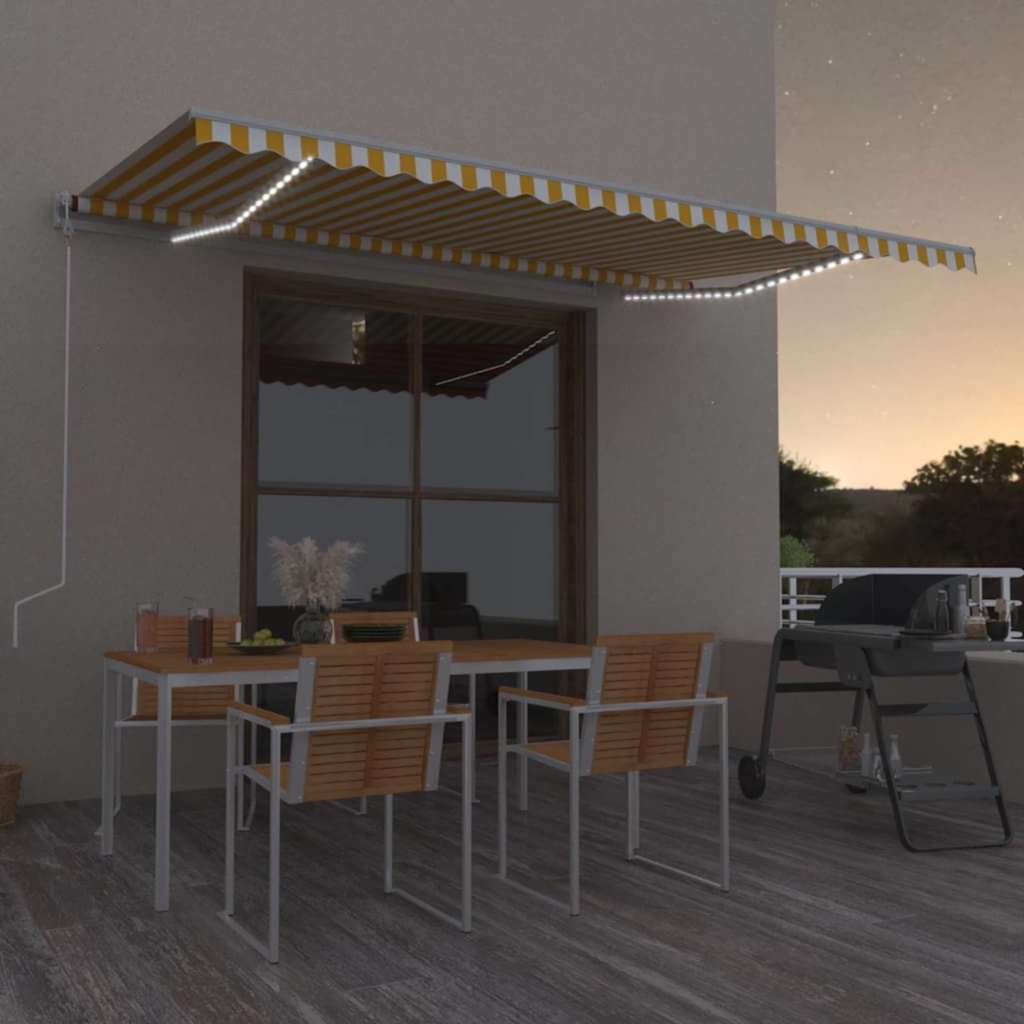markise m. LED + vindsensor 500x300 cm automatisk gul og hvid