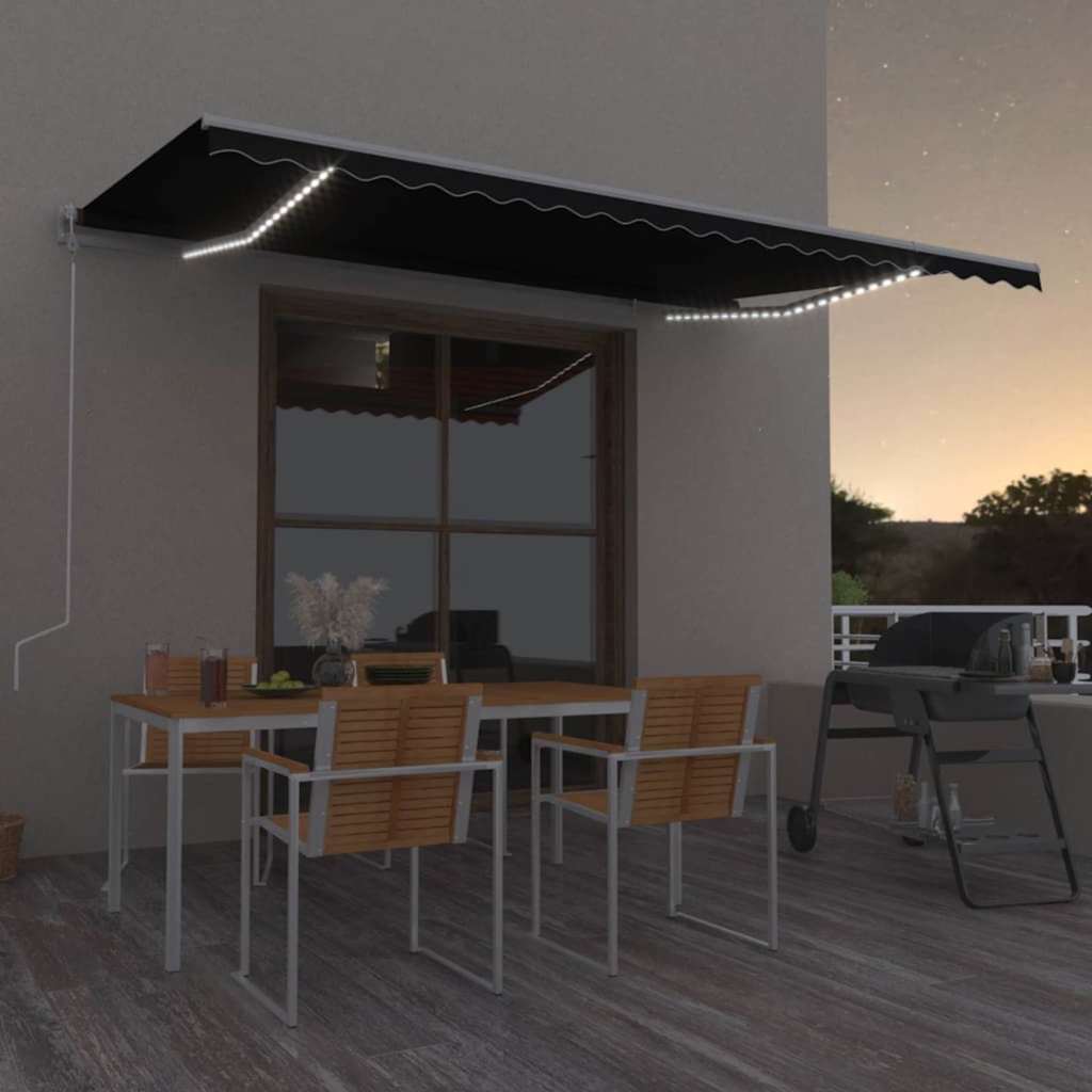 markise m. LED + vindsensor 500x300 cm automatisk antracitgrå