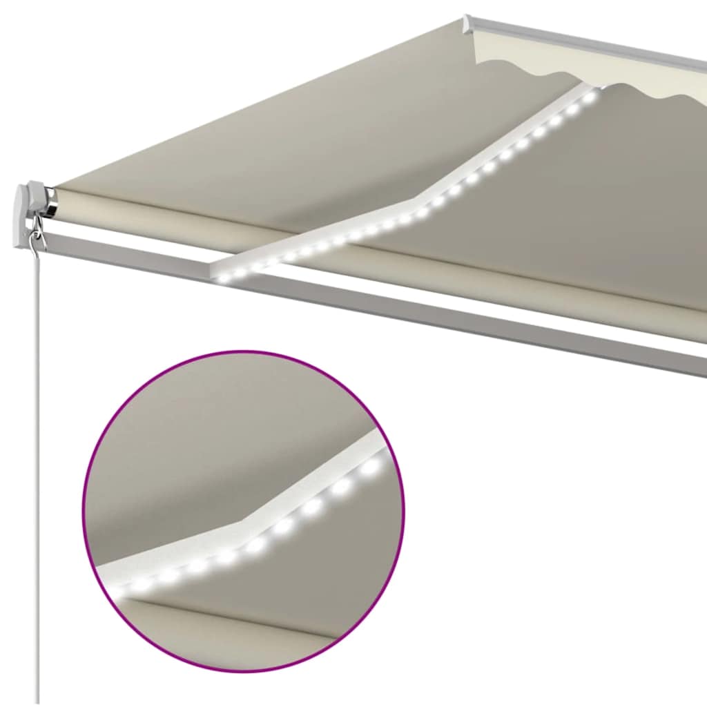 markise m. LED-lys 600x300 cm manuel betjening cremefarvet