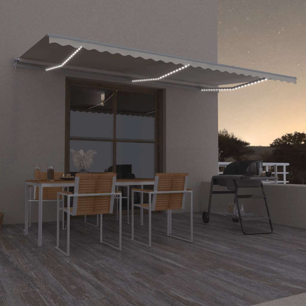 markise m. LED-lys 600x300 cm manuel betjening cremefarvet