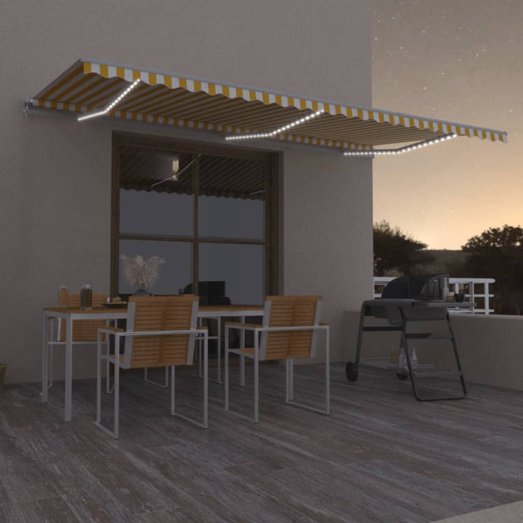 markise m. LED-lys 600x300 cm manuel betjening gul og hvid