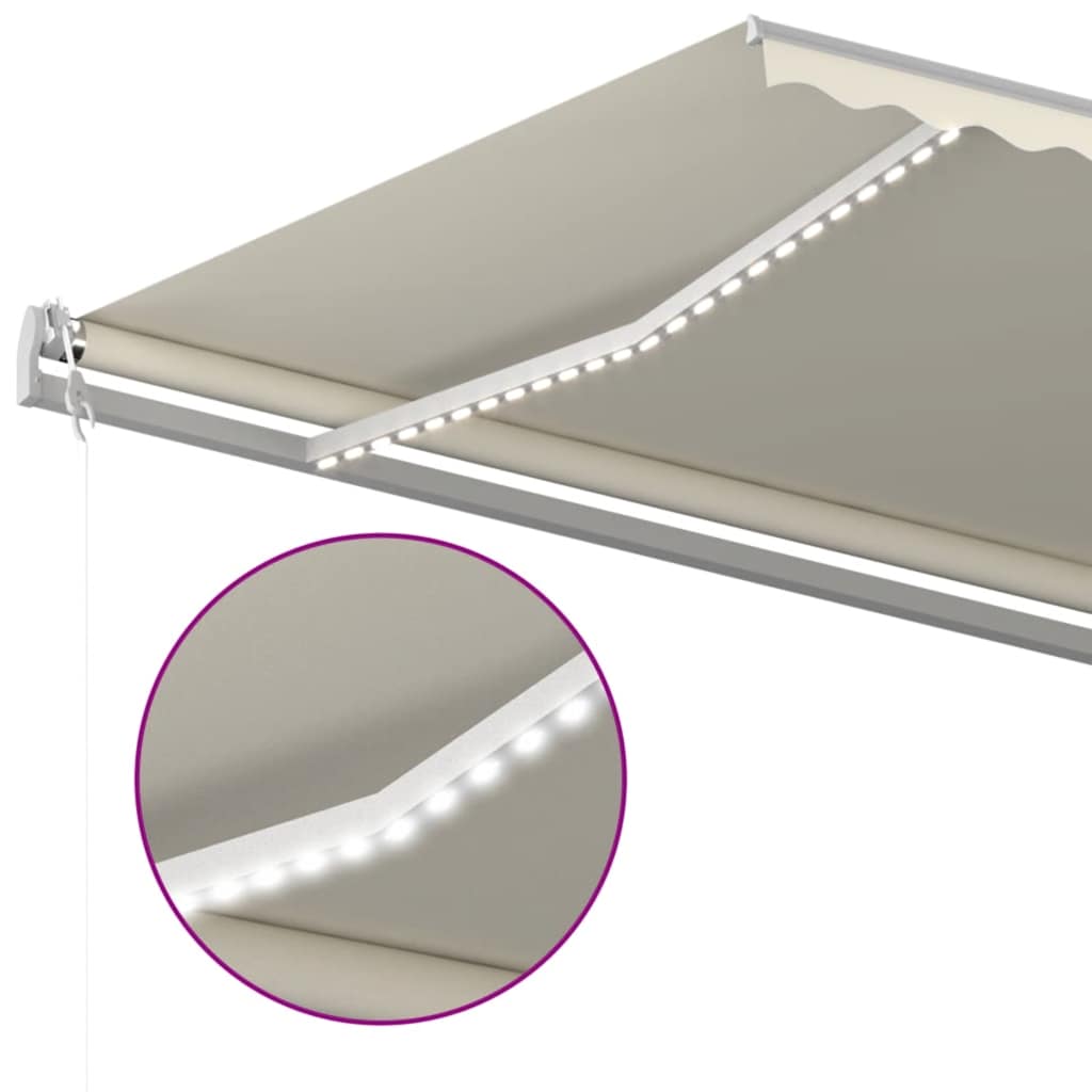 markise m. LED + vindsensor 600x300 cm automatisk cremefarvet