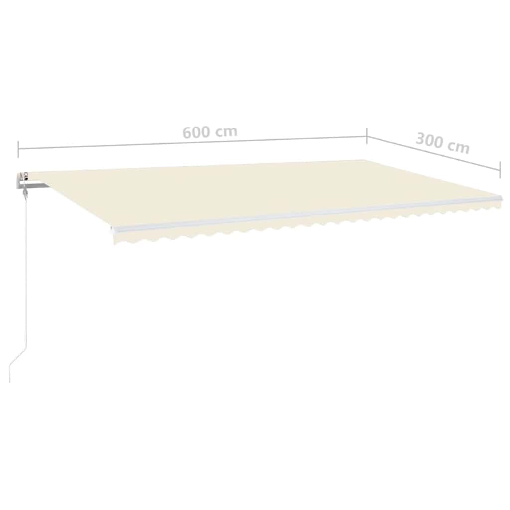markise m. LED + vindsensor 600x300 cm automatisk cremefarvet