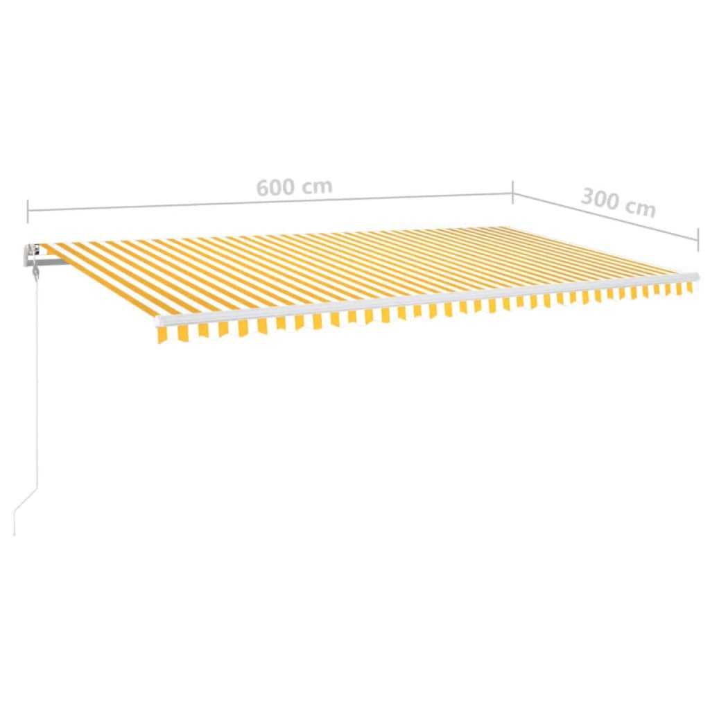 markise m. LED + vindsensor 600x300 cm automatisk gul/hvid