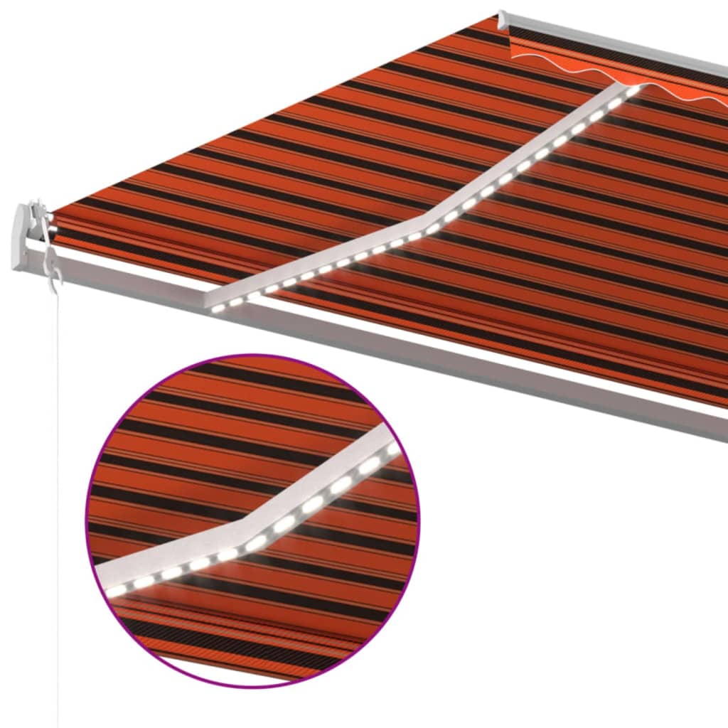 markise m. LED + vindsensor 600x300 cm automatisk orange/brun
