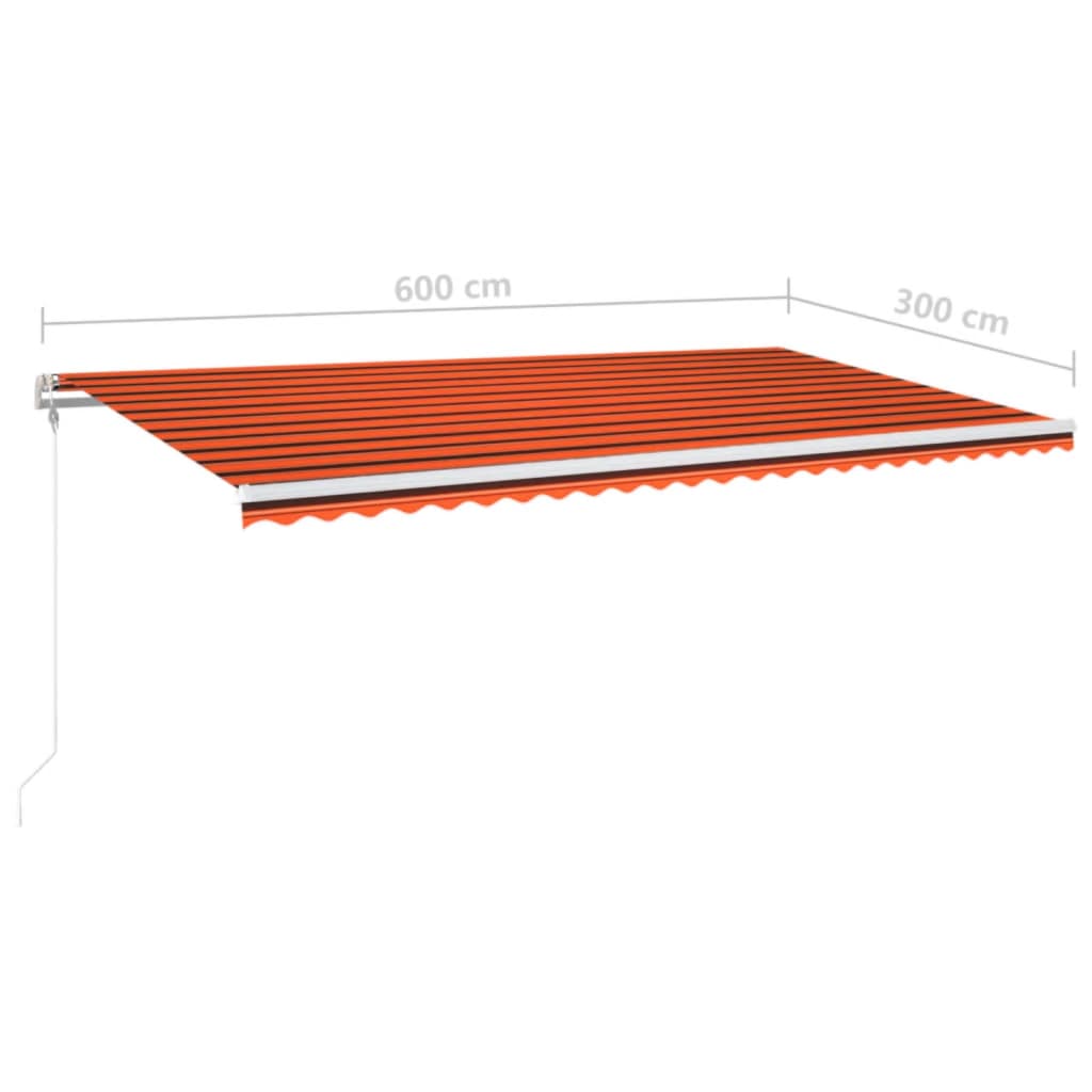 markise m. LED + vindsensor 600x300 cm automatisk orange/brun