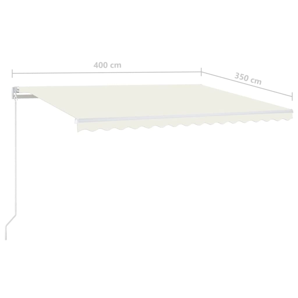 markise m. LED-lys 400x350 cm manuel betjening cremefarvet