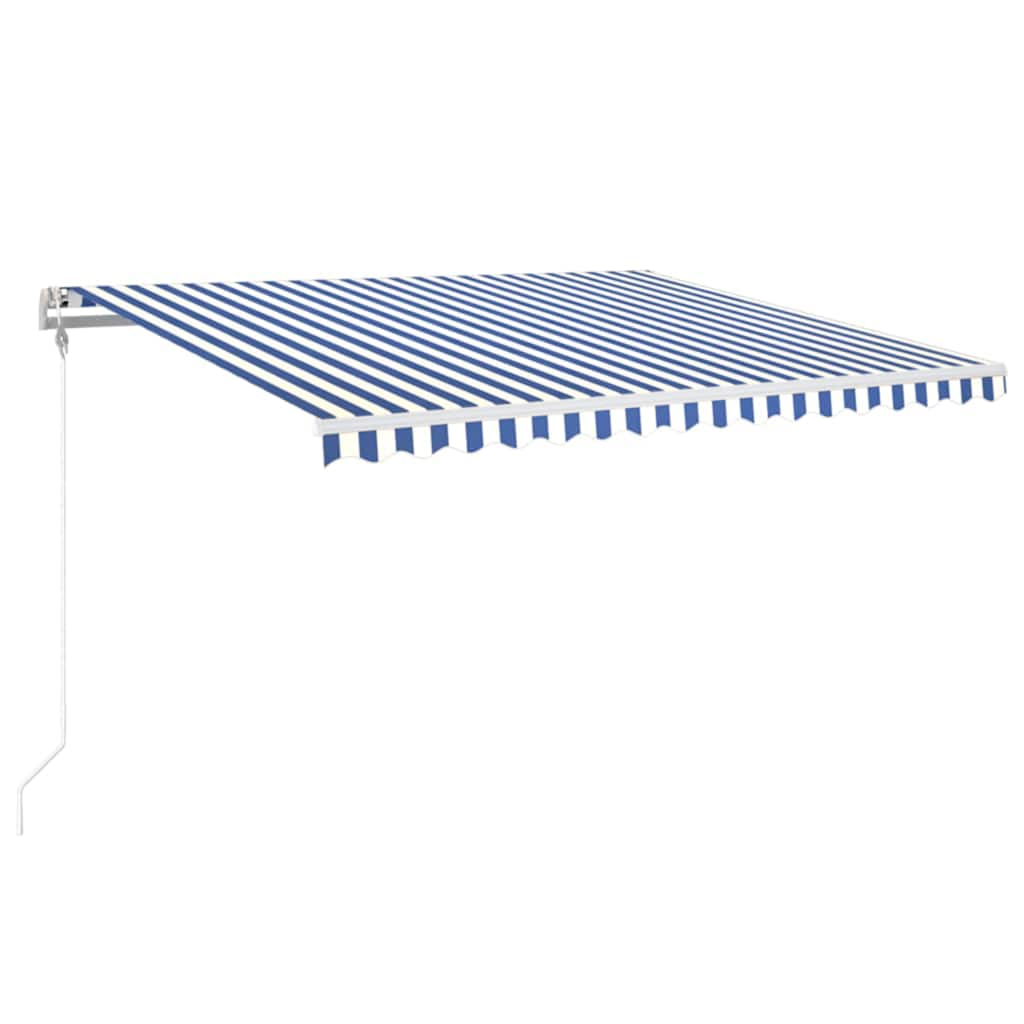 markise m. LED + vindsensor 400x350 cm automatisk blå og hvid