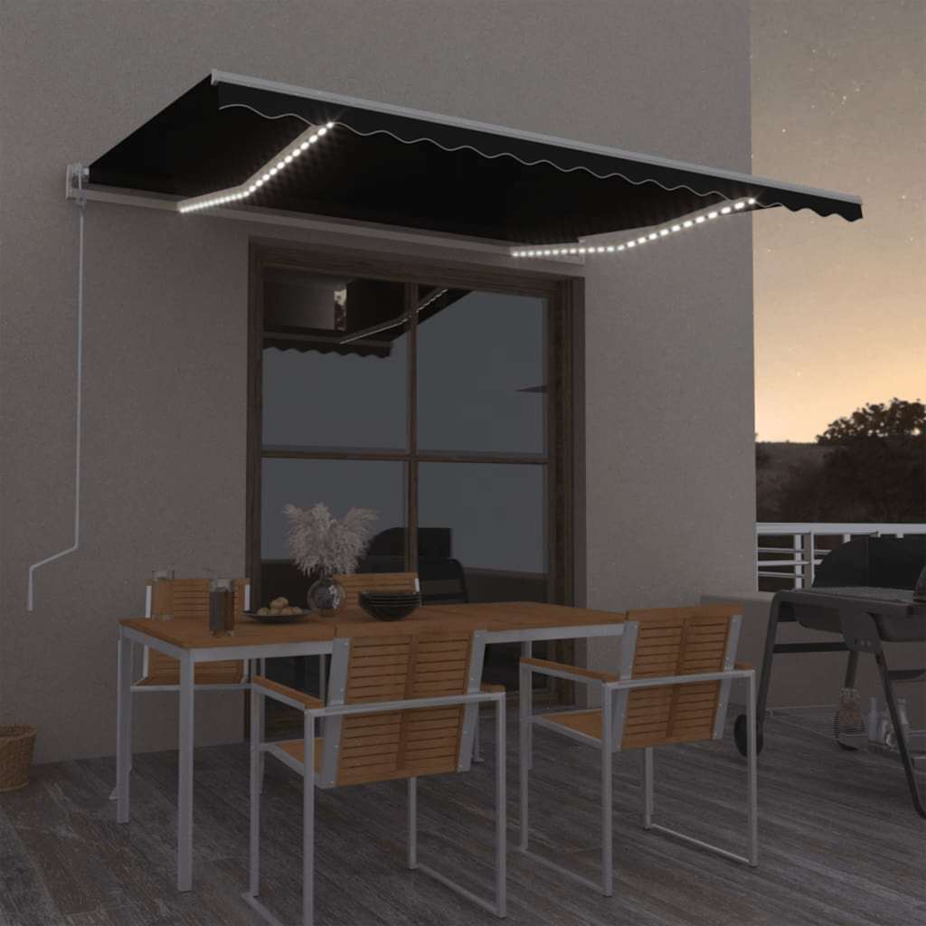markise m. LED + vindsensor 400x350 cm automatisk antracit