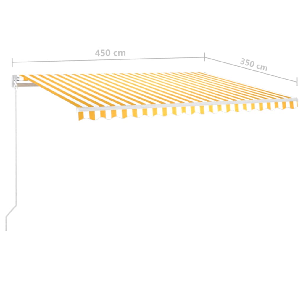 markise m. LED-lys 450x350 cm manuel betjening gul og hvid
