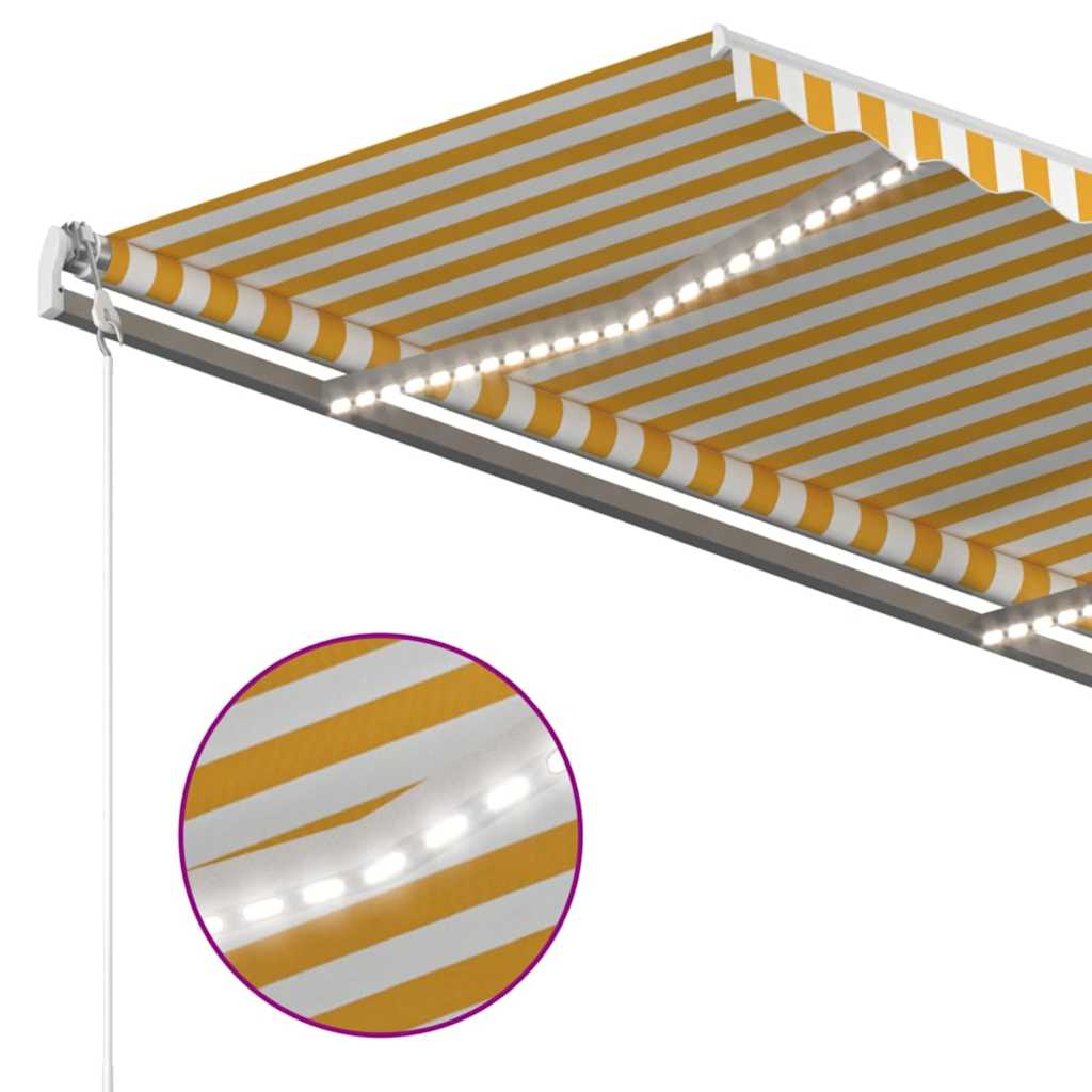 markise m. LED + vindsensor 450x350 cm automatisk gul og hvid