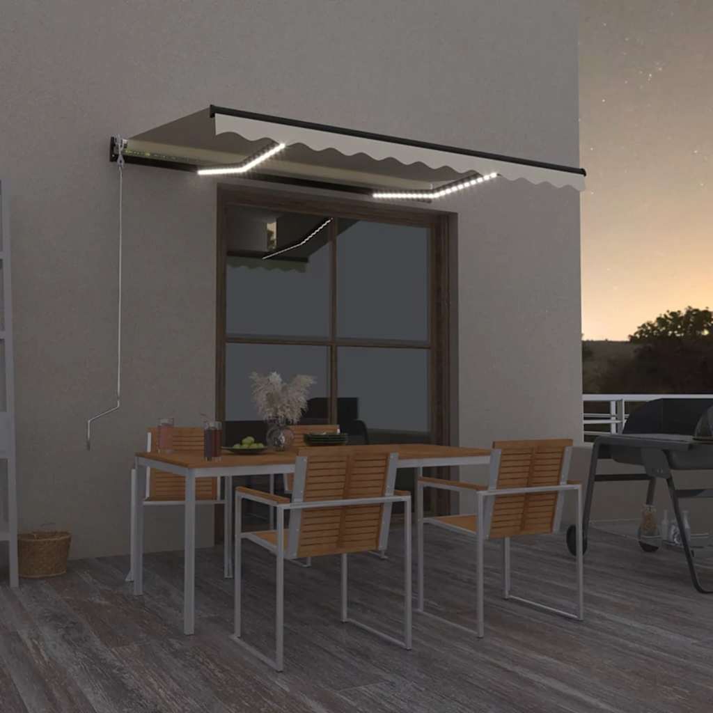 markise m. LED-lys 350x250 cm manuel betjening cremefarvet