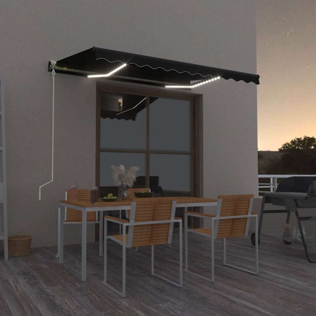 markise m. LED + vindsensor 350x250 cm automatisk antracitgrå