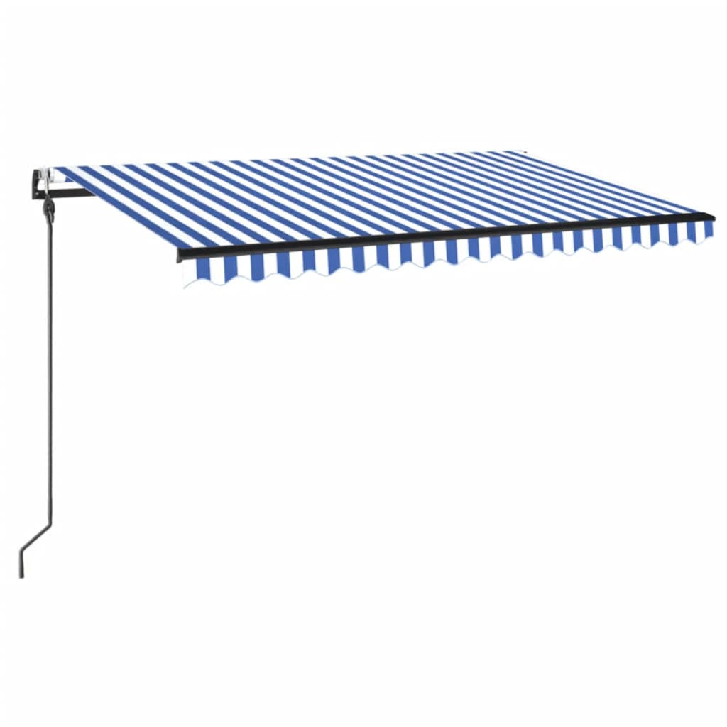 markise m. LED + vindsensor 400x300 cm automatisk blå og hvid