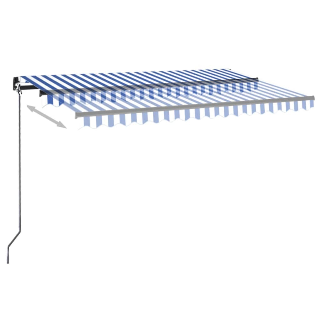 markise m. LED + vindsensor 400x300 cm automatisk blå og hvid
