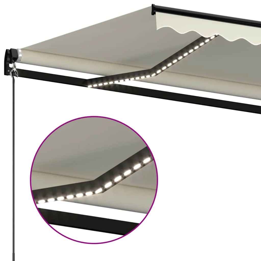 markise m. LED-lys 450x300 cm manuel betjening cremefarvet