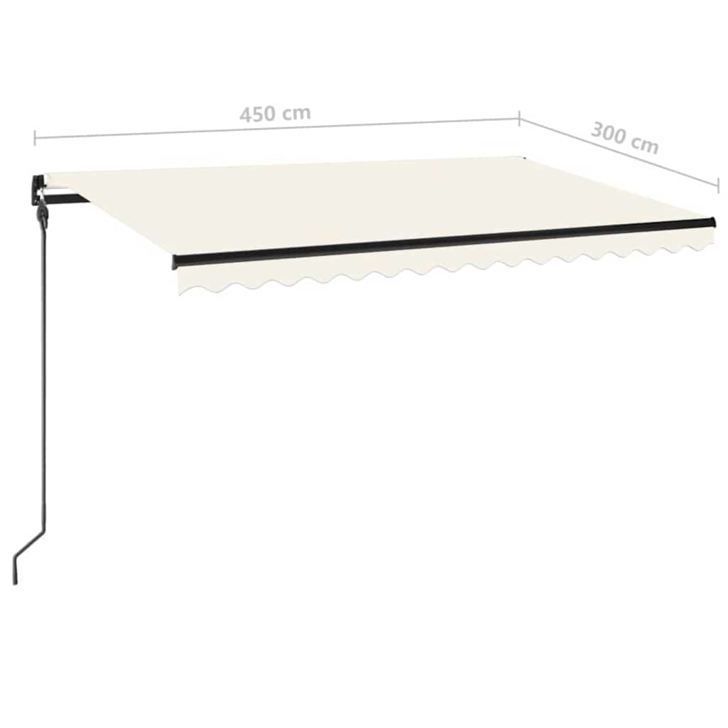 markise m. LED-lys 450x300 cm manuel betjening cremefarvet