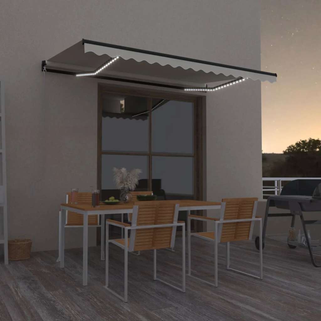 markise m. LED-lys 450x300 cm manuel betjening cremefarvet