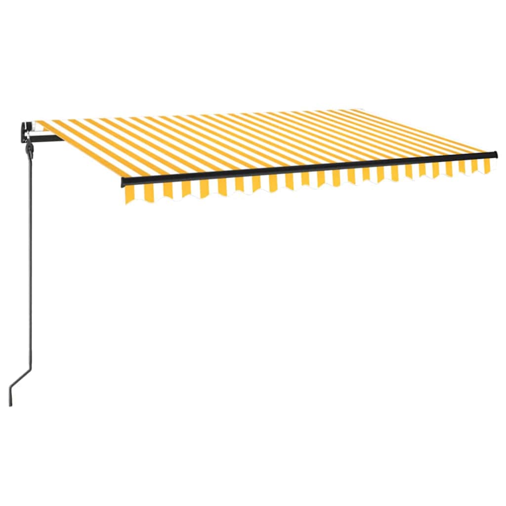 markise m. LED-lys 450x300 cm manuel betjening gul og hvid