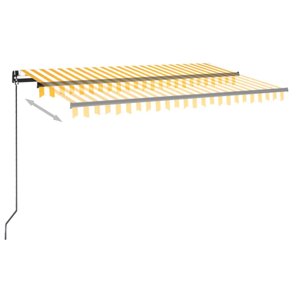 markise m. LED-lys 450x300 cm manuel betjening gul og hvid