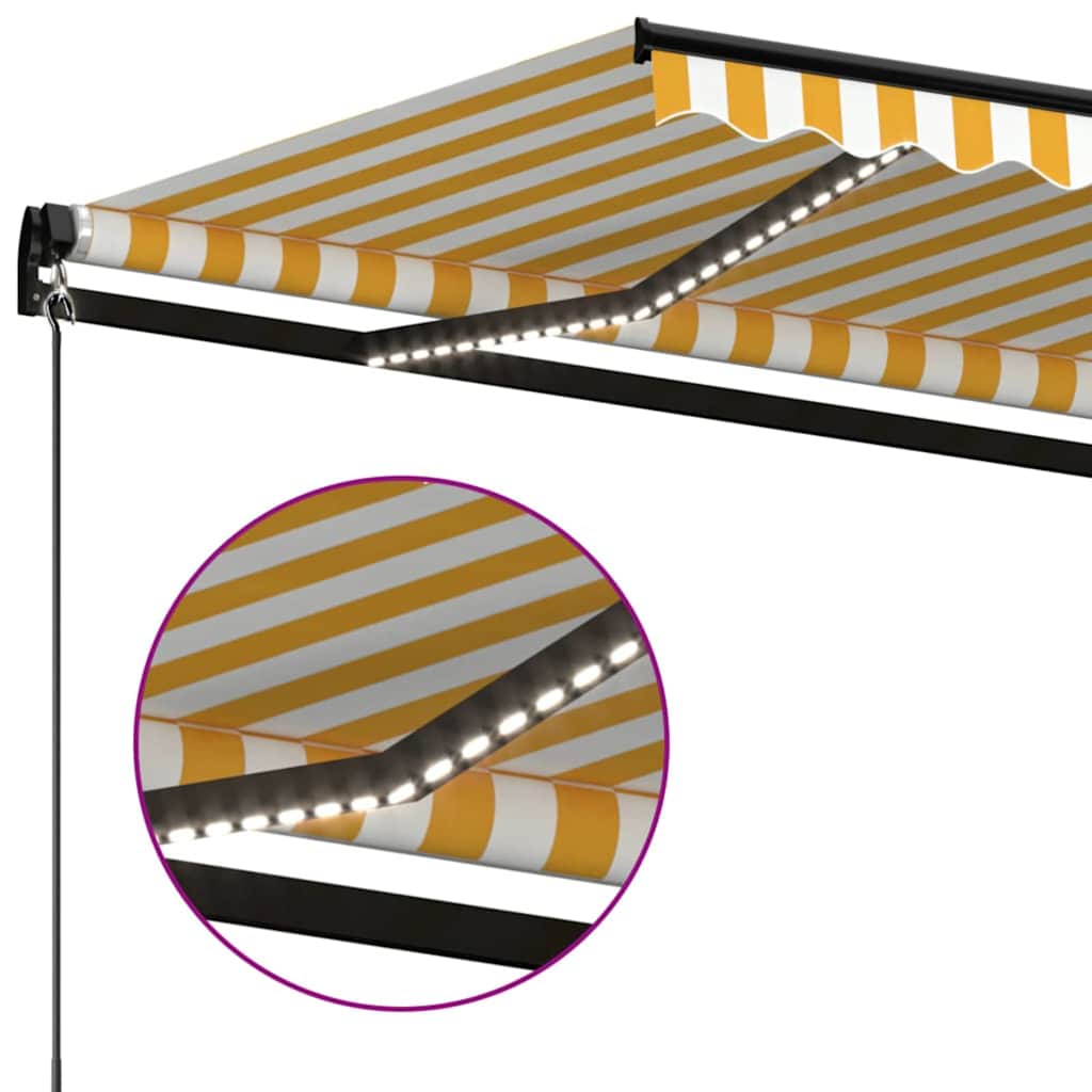 markise m. LED-lys 450x300 cm manuel betjening gul og hvid