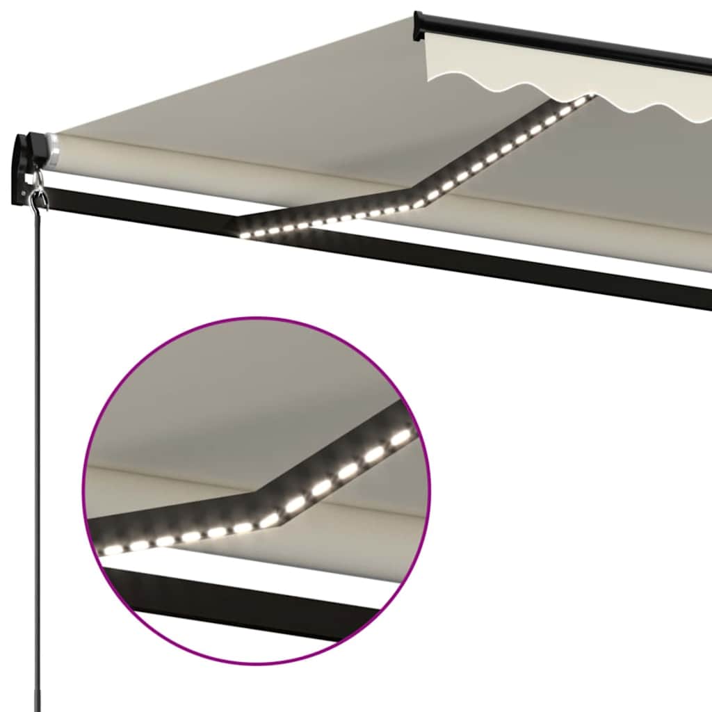 markise m. LED-lys 500x300 cm manuel betjening cremefarvet