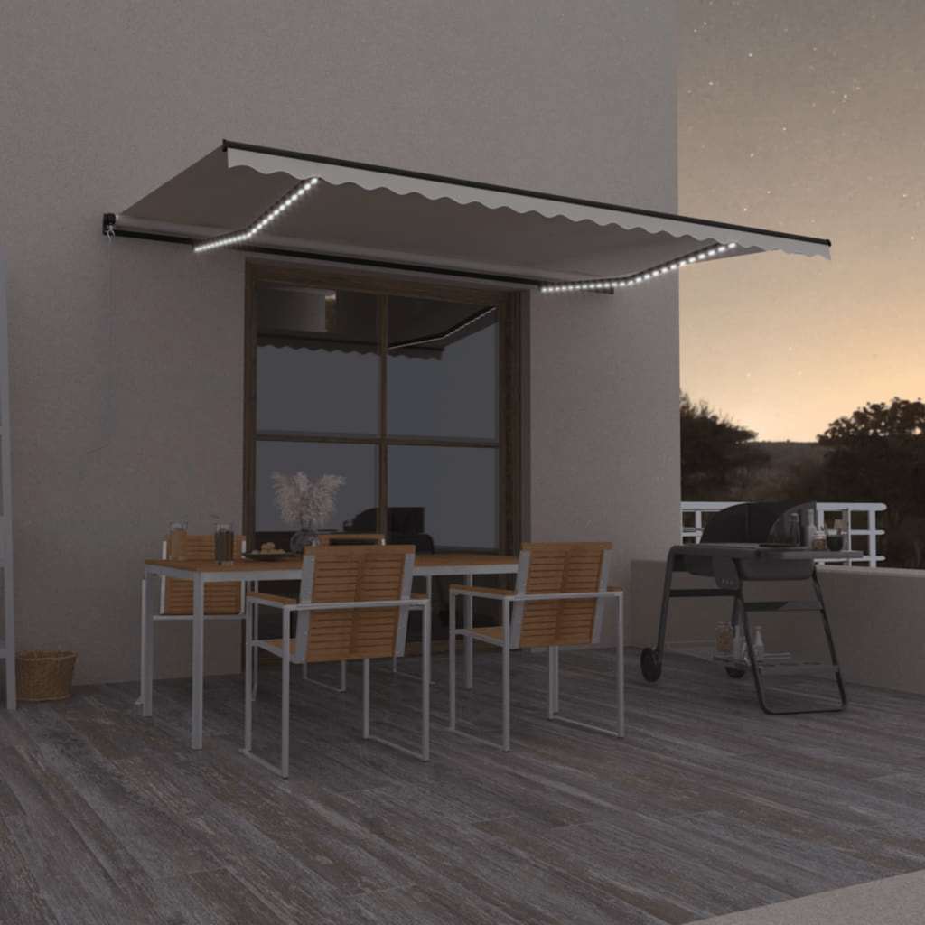 markise m. LED-lys 500x300 cm manuel betjening cremefarvet
