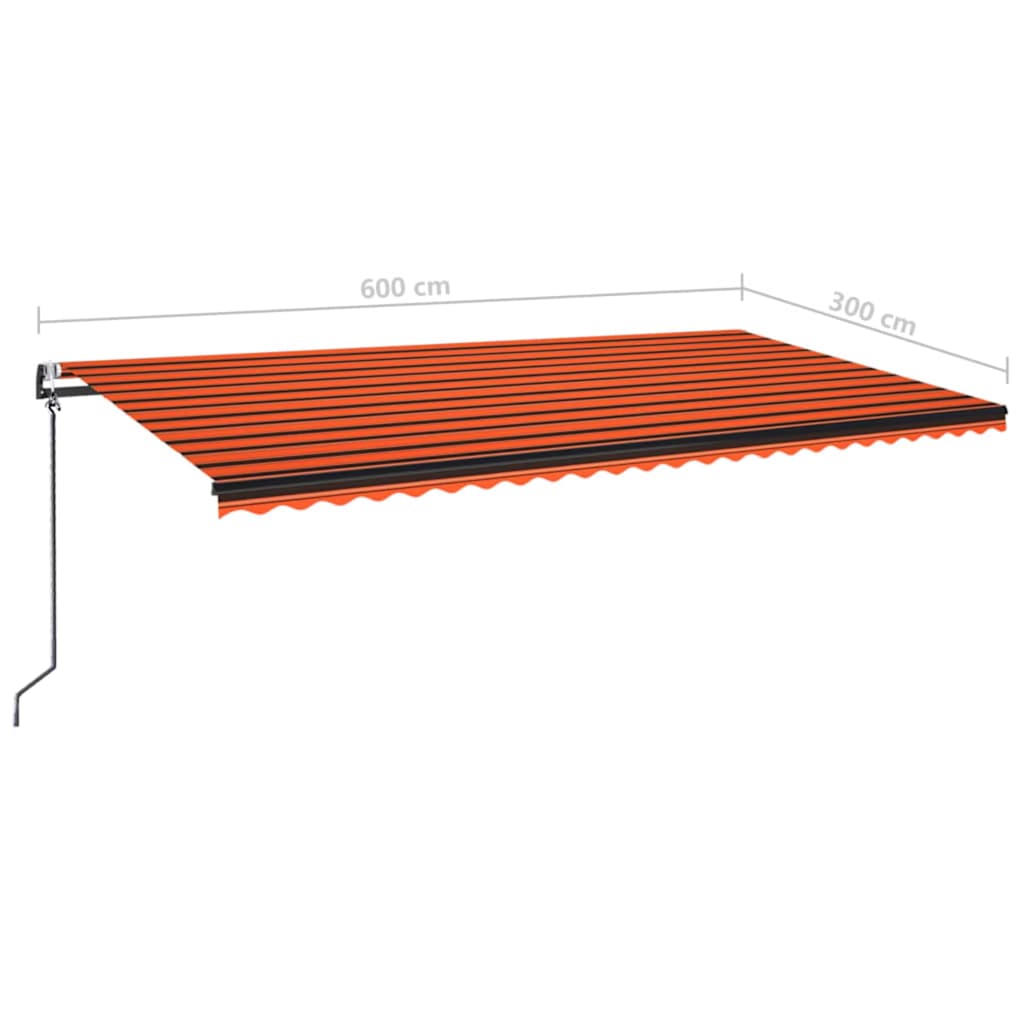 markise m. LED + vindsensor 600x300 cm automatisk orange/brun