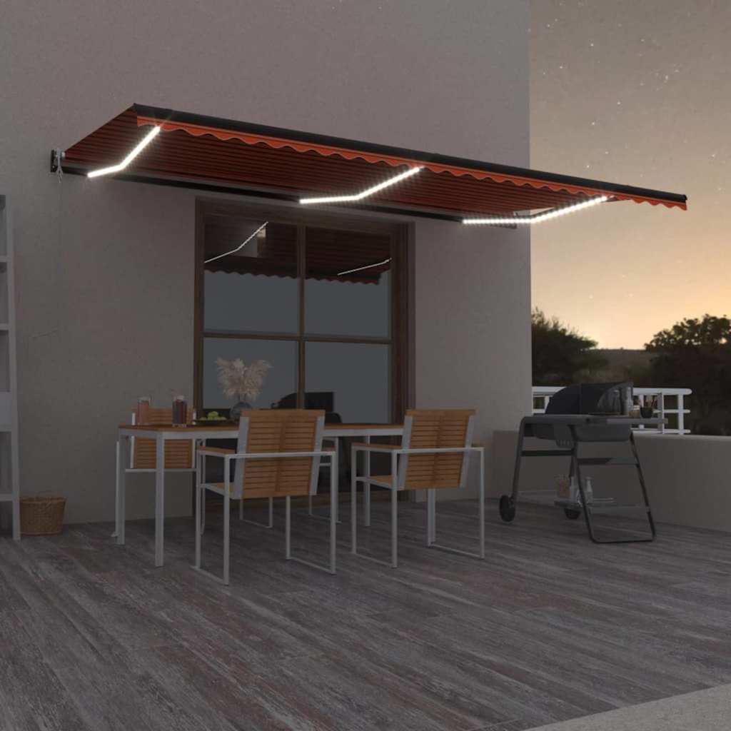markise m. LED + vindsensor 600x300 cm automatisk orange/brun