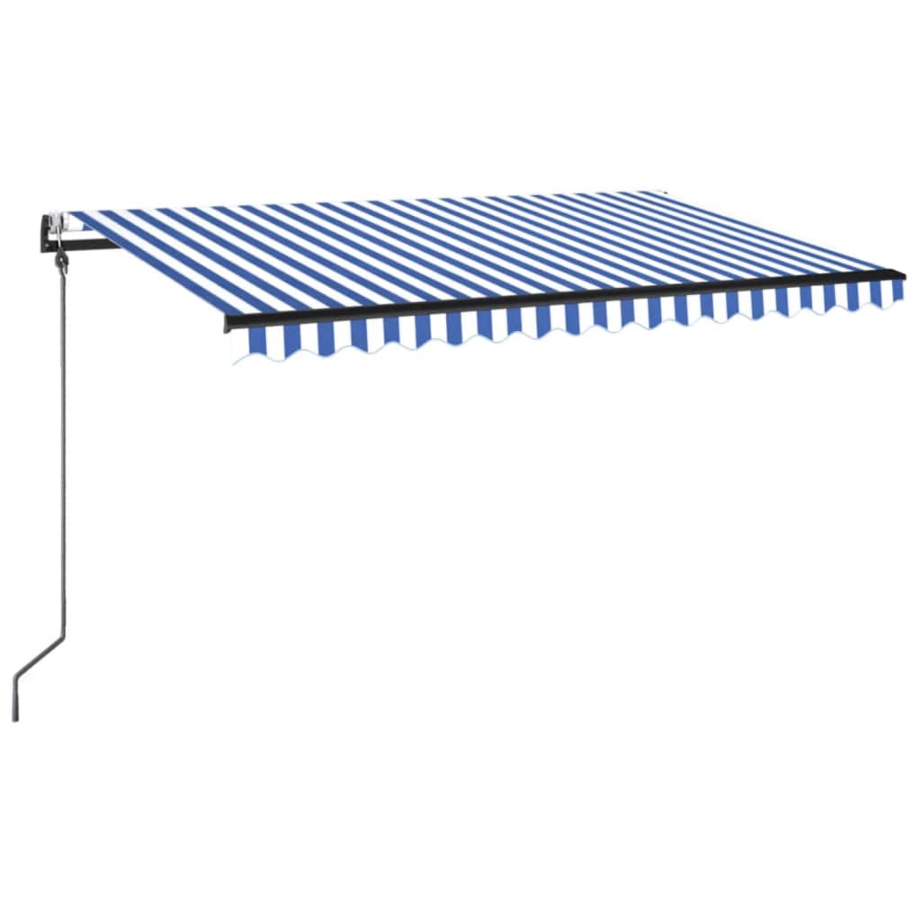 markise m. LED + vindsensor 400x350 cm automatisk blå og hvid