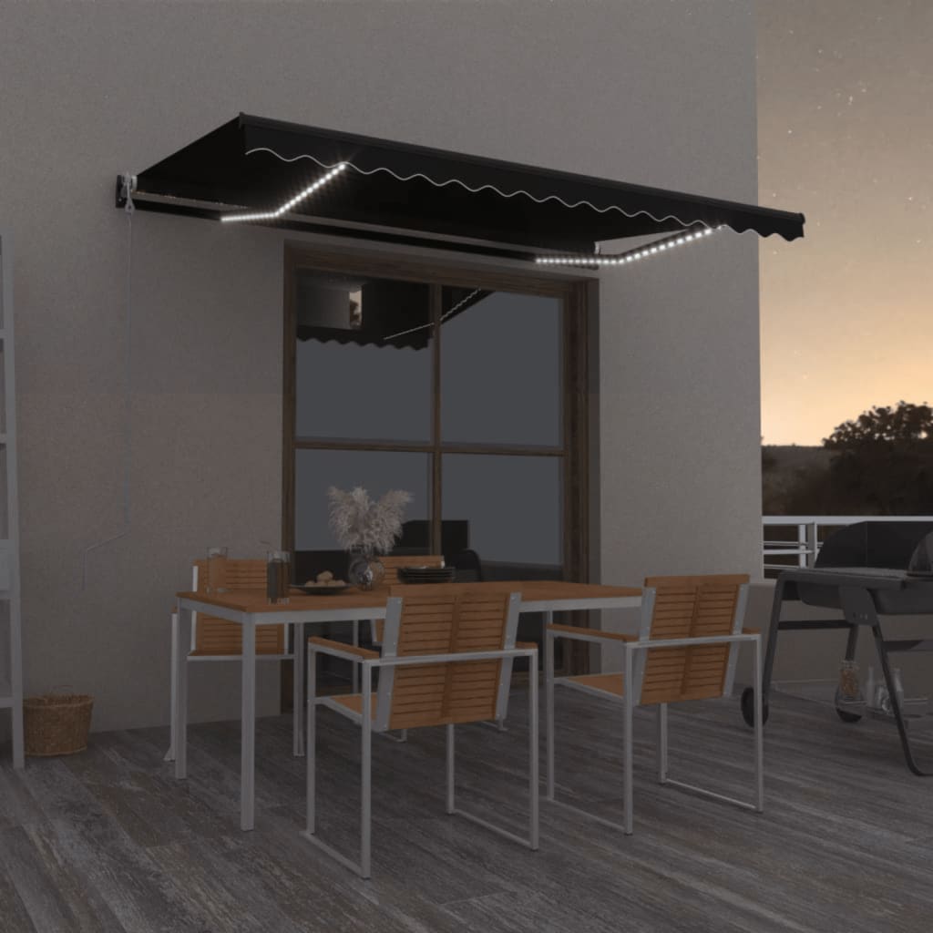 markise m. LED + vindsensor 400x350 cm automatisk antracit