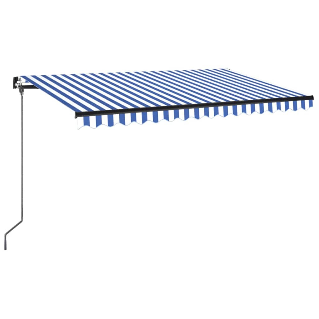 markise 450x350 cm manuel betjening blå og hvid