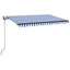 markise m. LED + vindsensor 450x350 cm automatisk blå og hvid