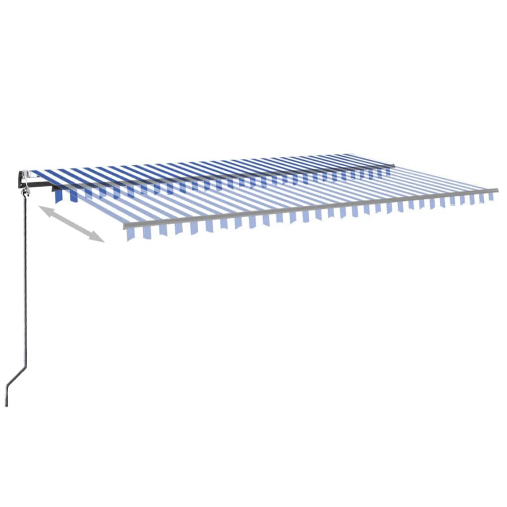 markise m. LED + vindsensor 500x350 cm automatisk blå og hvid