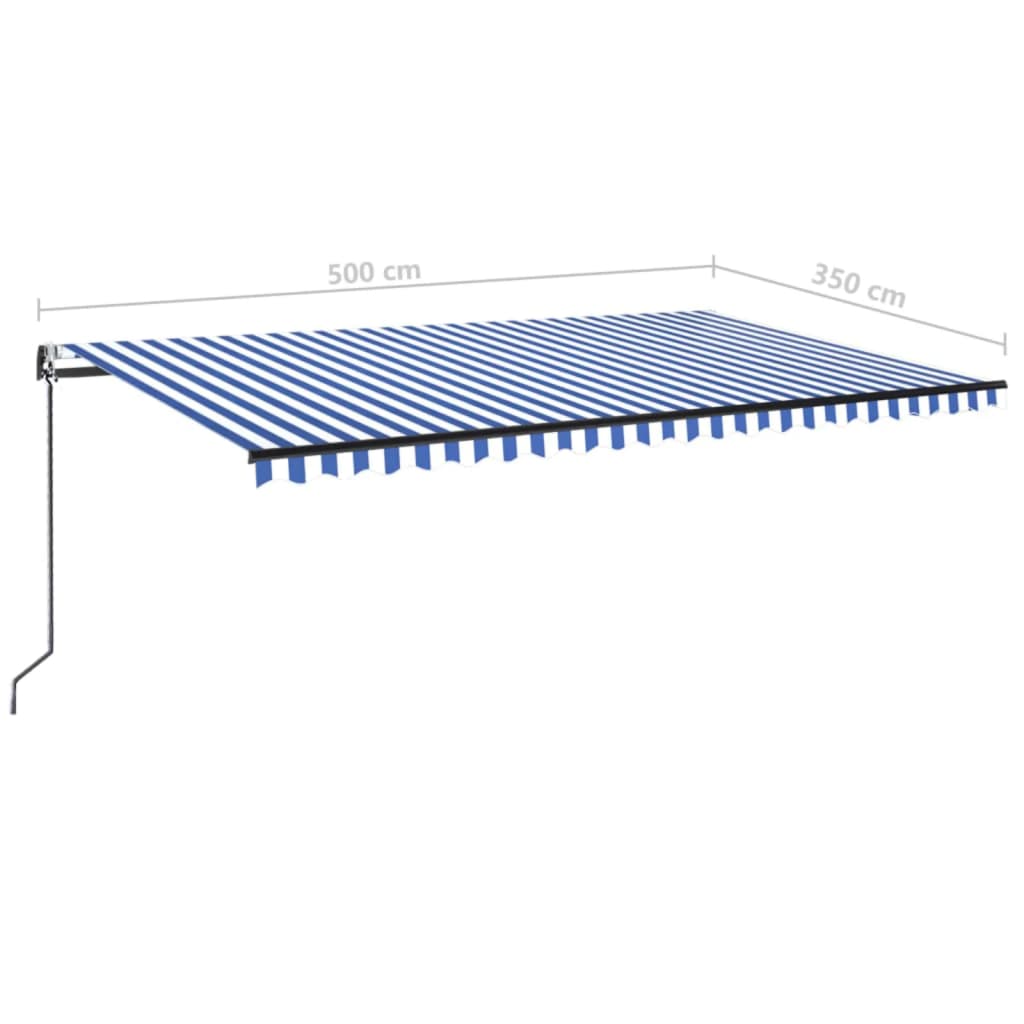 markise m. LED + vindsensor 500x350 cm automatisk blå og hvid