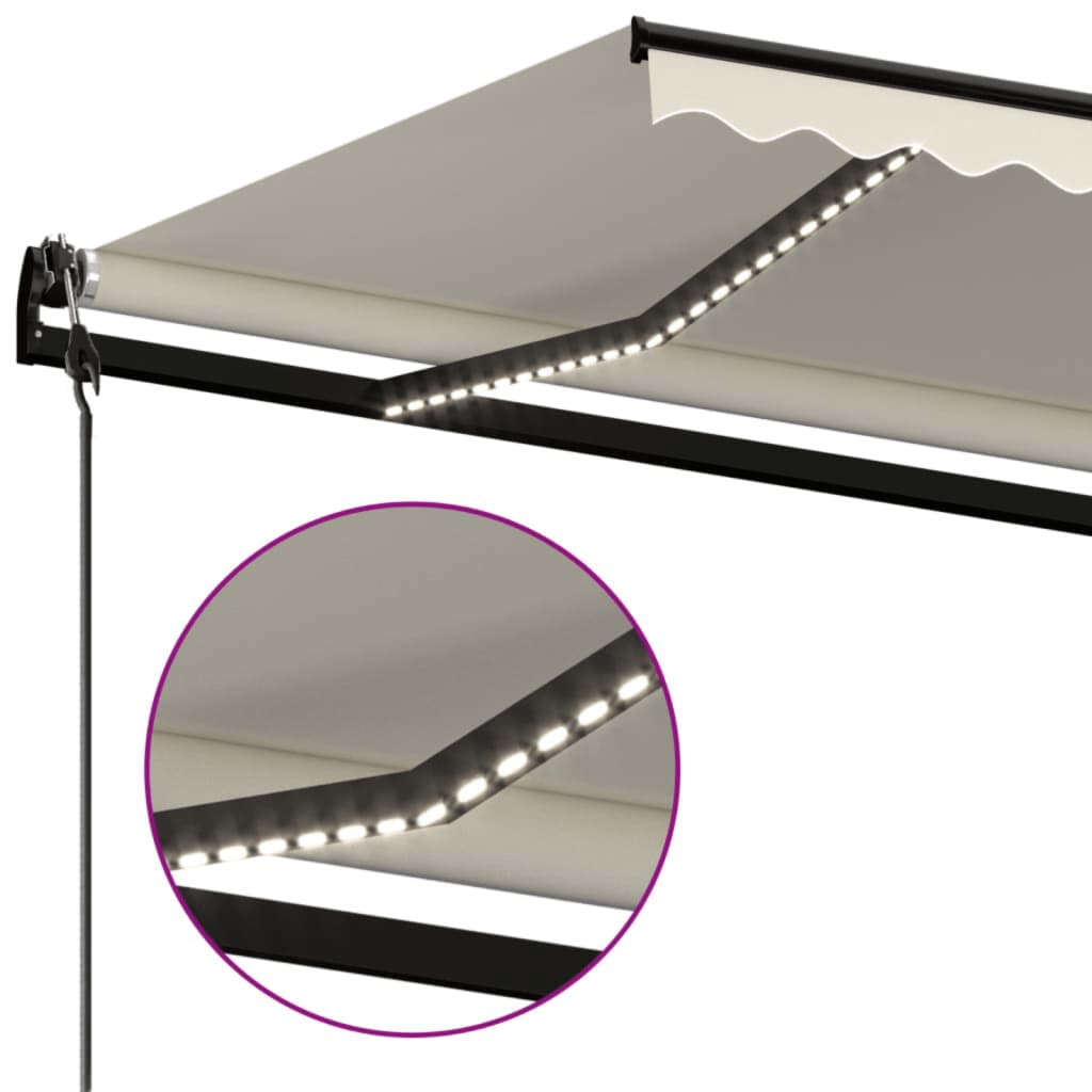markise m. LED + vindsensor 500x350 cm automatisk cremefarvet