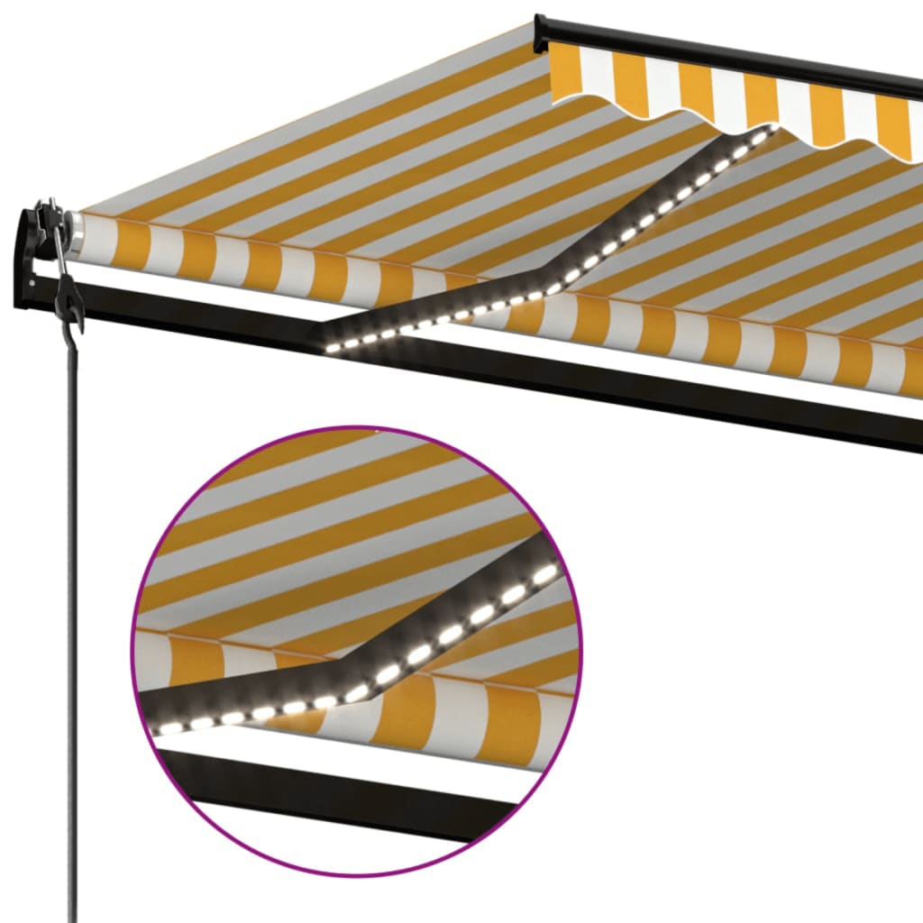 markise m. LED + vindsensor 500x350 cm automatisk gul og hvid