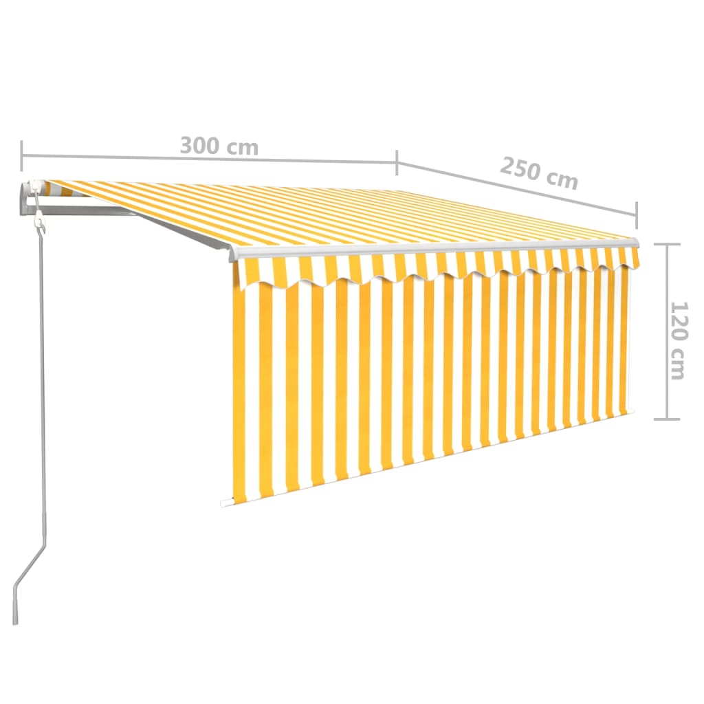 markise m. gardin+LED+vindsensor 3x2,5 m automatisk gul og hvid