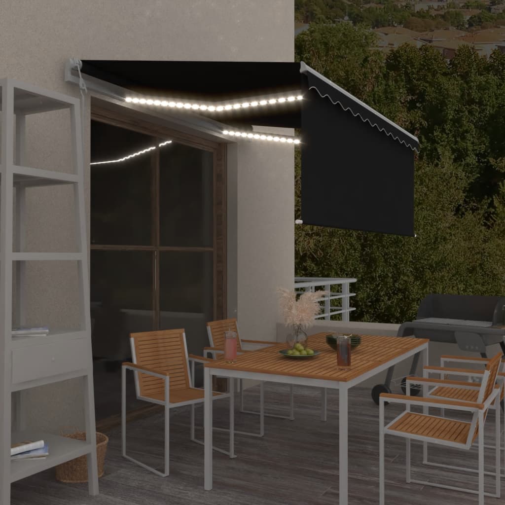 markise m. gardin+LED+vindsensor 3x2,5 m automatisk antracitgrå